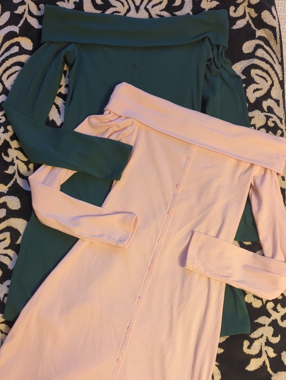 2 wild fable Cotton Ribbed Knit Dresses Hunter Green Blush Pink Off Shoulder S